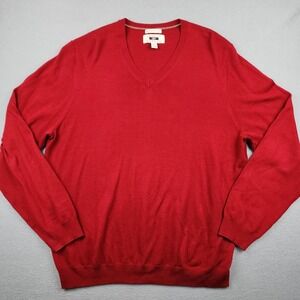 Joseph Abboud Sweater Mens 2XL Red 100% Merino Wool V Neck Pullover Knit Soft
